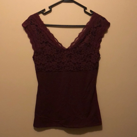 Express Maroon Wide V-Neck Top Size S - Picture 1 of 4